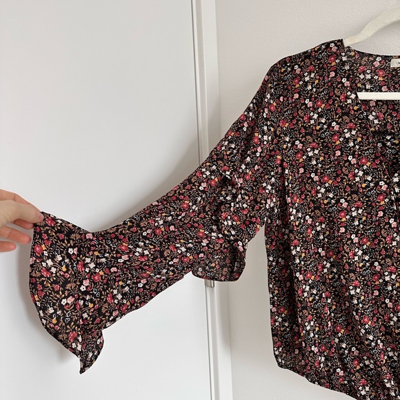 Floral Flutter Long-Sleeve Wrap Blouse - Picture 2 of 5